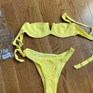 Monday Swimwear Yellow Citrus Crochet Bikini Top and Bottom